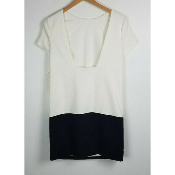 Tobi Sz. XS Claire Color Block Shift Dress Ivory/Black Backless W/ Front Pockets - Picture 8 of 10